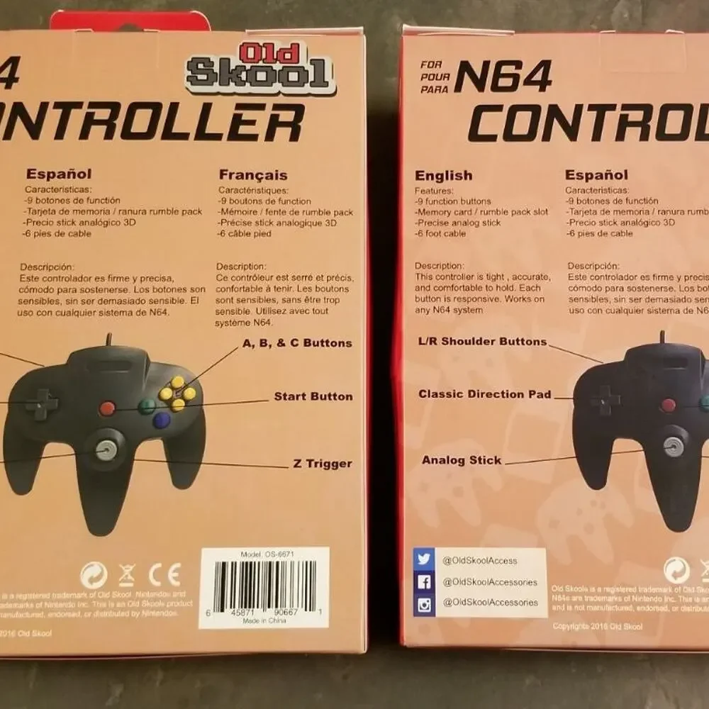 2 N64 Controllers - Gold & Jungle Green (NEW) - Nintendo - Funtastic - Old Skool
